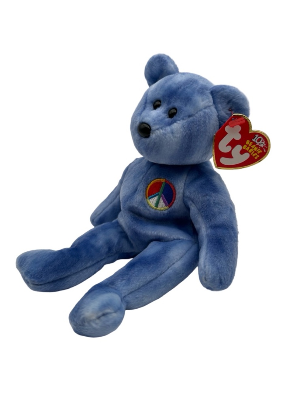 Ty Beanie Babies Peace Bear 2002 Blue Plush Toy w/ Tag